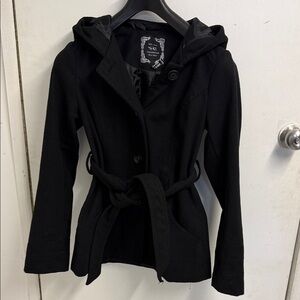 New York Black Hooded Trench Coat